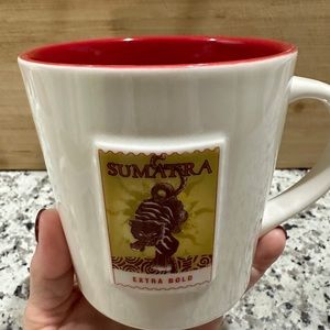 2006 STARBUCKS SUMATRA -  White coffee mug, red inside ASIA PACIFIC Cup